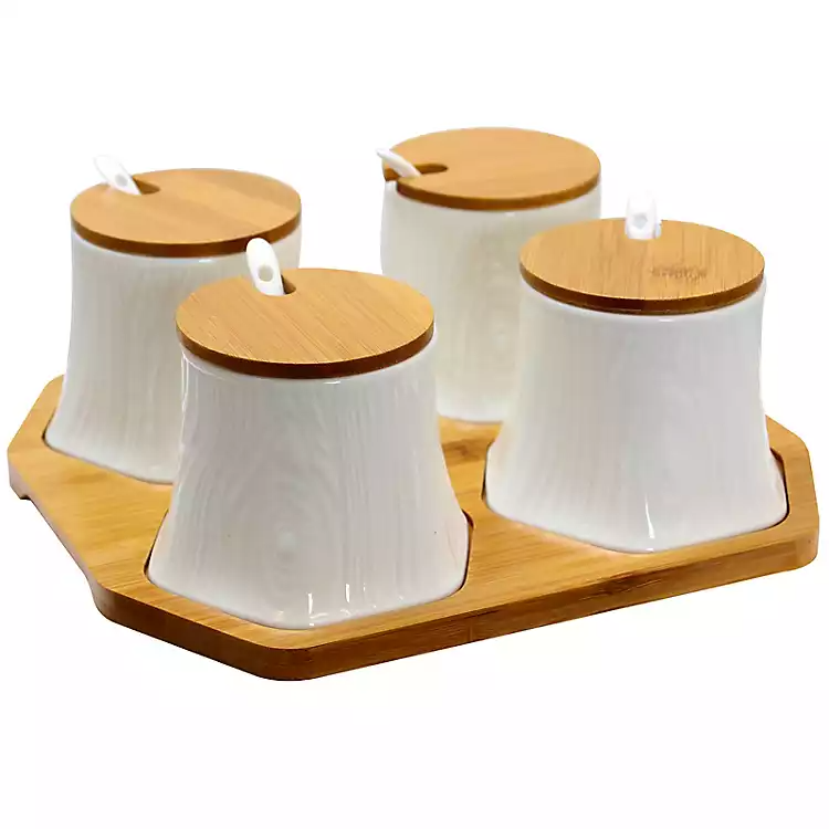 Kalmar Home Acacia & Ceramic Condiment Set