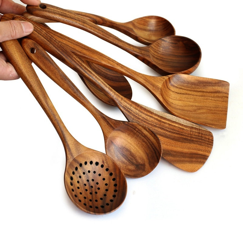 Thailand Teak Natural Wood Tableware Spoon Ladle Turner Long Rice