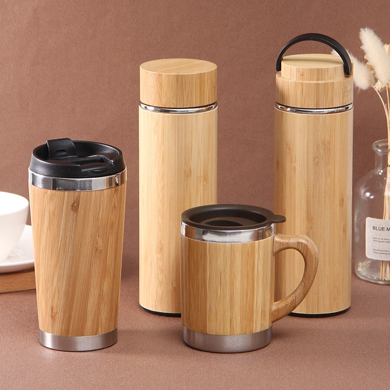 Bamboo Thermos Stainless Steel Water Bottle Tumbler Eco Friendly