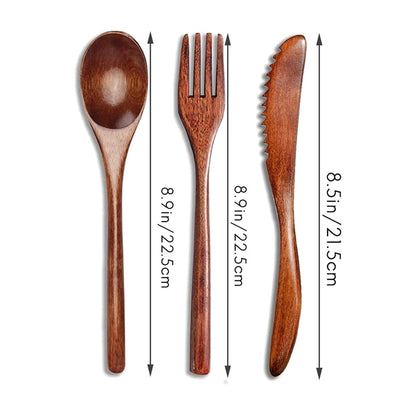 15-Piece Wooden Dinner Utensil Set - Kitchen Wooden Cutlery Set with Spoon, Fork, and Knife