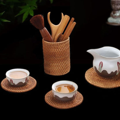 Rattan Handmade Storage Basket for Household Items, Tableware, Tea Ceremony Accessories, Cosmetics, Pens, and Decorative Purposes