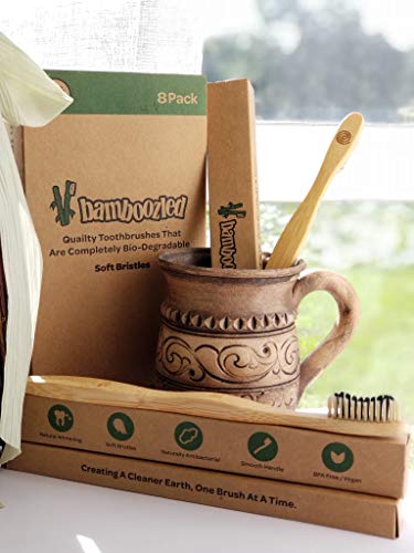 Bamboozled | Bamboo Toothbrush | Charcoal Infused BPA Free Medium Bristles | Organic & Sustainable | Biodegradable & Eco-Friendly | Set of 8 | The Natural Way to Whitening Your Teeth