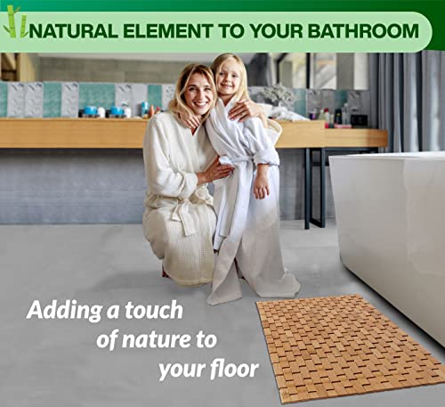 ZPirates Bamboo Bath Mat for Bathroom - Wooden Bathmat, Sauna Spa Steps Decor and Accessories - 24 x 16 Inches (L x W), Natural Color