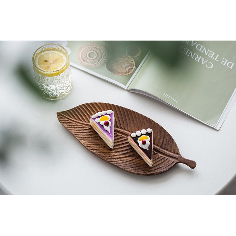 Wooden Leaf Serving Tray: Multipurpose Storage Organizer for Desserts, Photography Accessories, Home Décor, and Small Items