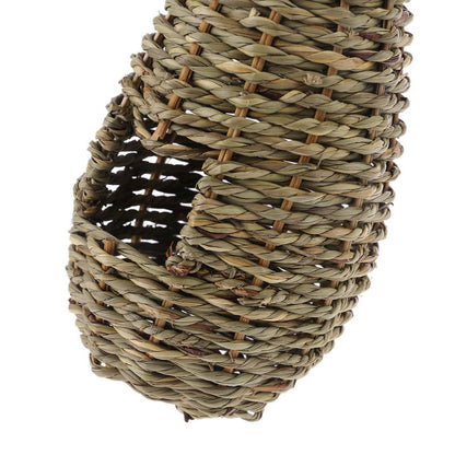 Rustic Birdhouse with Natural Fibers and Hand-Woven Straw Rope - Outdoor Shelter for Finches and Other Small Birds