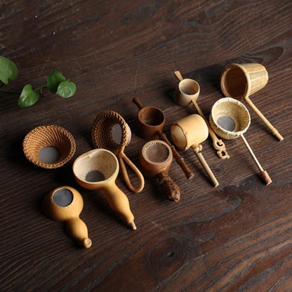 Japanese Rattan Bamboo Tea Strainers: Elegant Tea Ceremony Utensils for Kitchen Décor and Tea Preparation