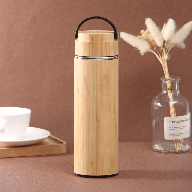 Portable Vacuum Flask Coffee Cup - New Bamboo Thermos Stainless Steel Water Bottle Tumbler, 350/450ml Capacity