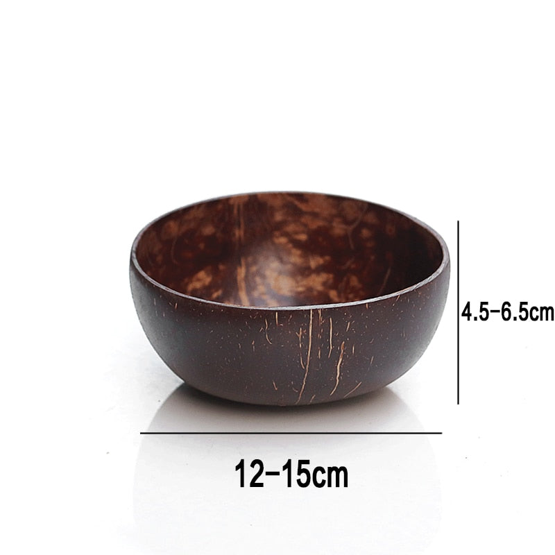 Natural Coconut Bowl Set - Handmade Eco-Friendly Vegan Bowls with Coco Wood Spoon Set for Kitchen Tableware and Home Storage.