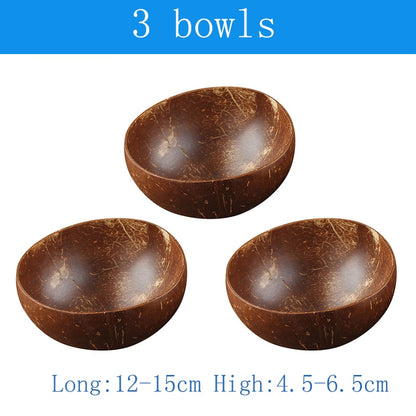 Natural Coconut Bowl and Spoon Set - 12-15cm Wooden Design Tableware for Home Kitchen, Dining, Salad, Rice, and Soup