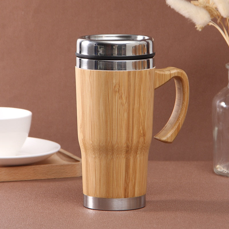 Portable Vacuum Flask Coffee Cup - New Bamboo Thermos Stainless Steel Water Bottle Tumbler, 350/450ml Capacity