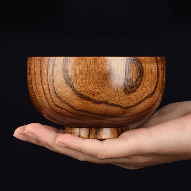 Japanese-style Wooden Bowl - Eco-Friendly, Handmade, Large/Small Bowl for Rice, Soup, Salad, Kids Tableware and Wooden Utensils