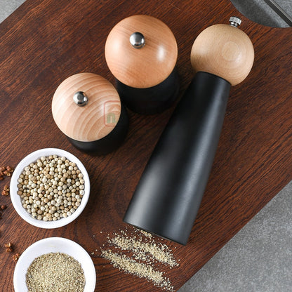 Wooden Salt and Pepper Mill with Ceramic Grinder for Kitchen Household - Multi-Purpose Manual Pepper Grinder and Cruet Kitchen Tool