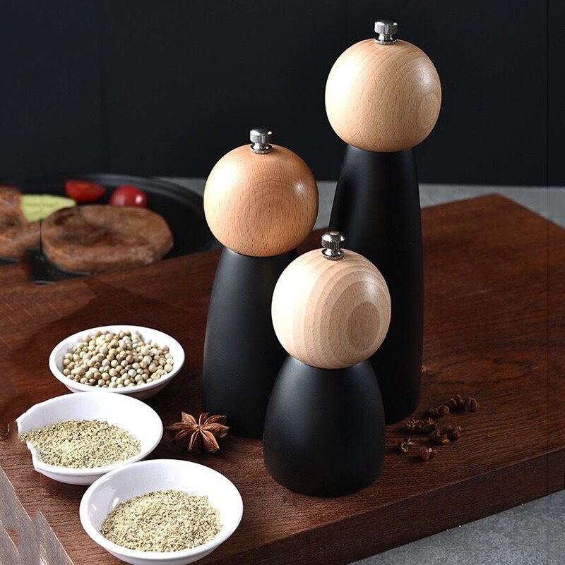 Wooden Salt and Pepper Mill with Ceramic Grinder for Kitchen Household - Multi-Purpose Manual Pepper Grinder and Cruet Kitchen Tool