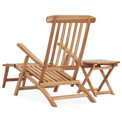 Garden Deck Chair with Footrest and Table Solid Teak Wood