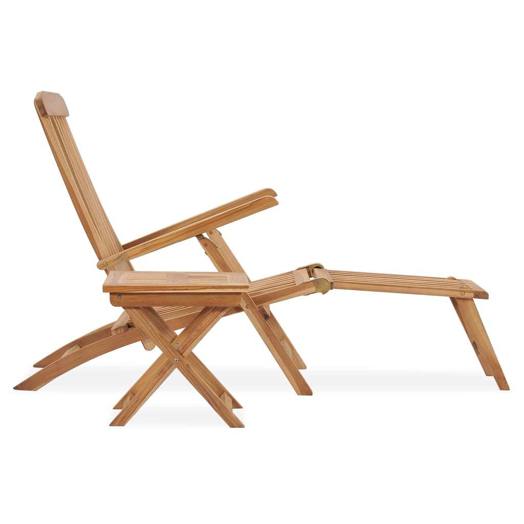 Garden Deck Chair with Footrest and Table Solid Teak Wood