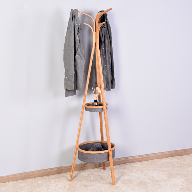 Living Room Bamboo Coat Rack with Storage Rack 15.1 x 66.9 inch