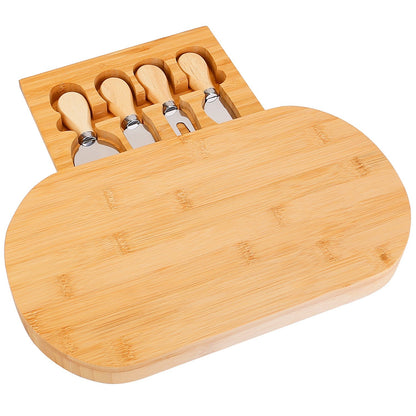 Oval Bamboo Board Knife Set Wooden Serving Platter Tray