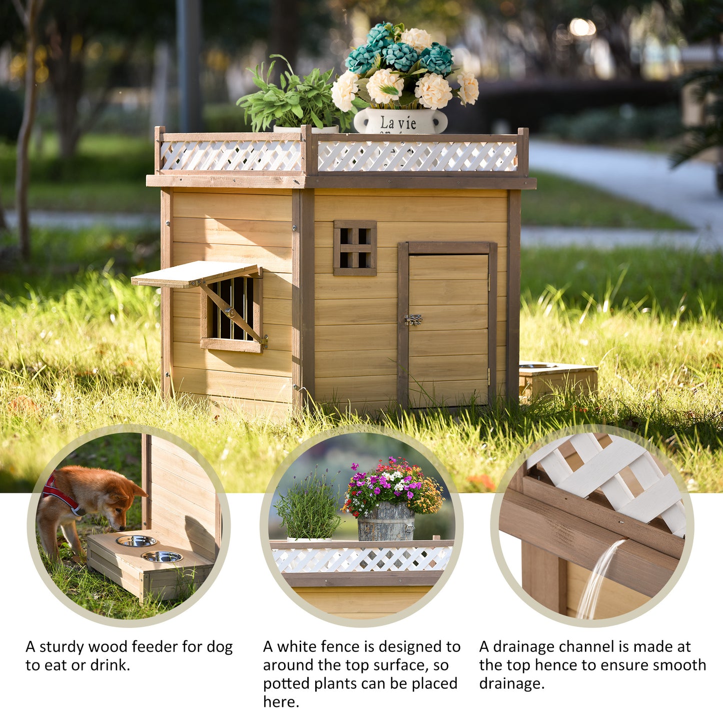 39.4' Wooden Dog House Puppy Shelter