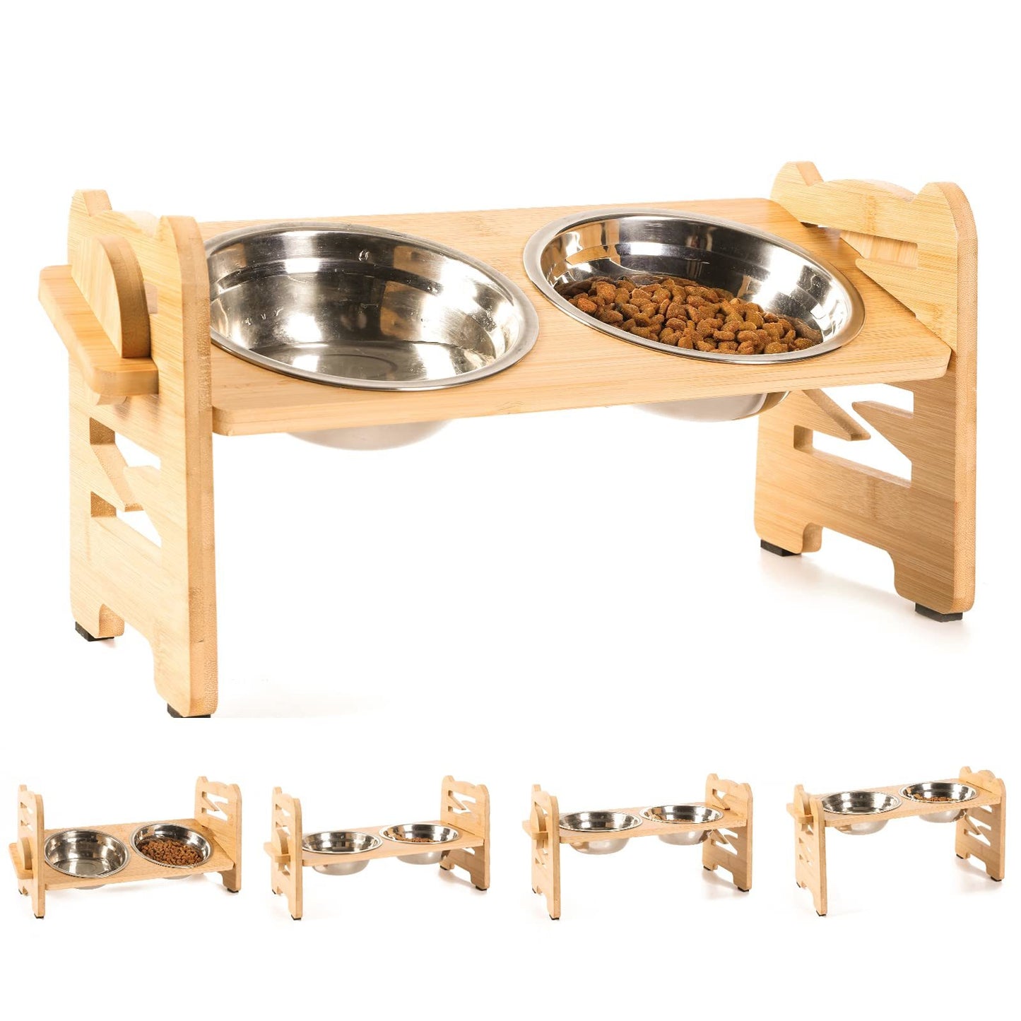 Elevated Dog & Cat Bowls, 6 Adjustable Heights Raised Food Water Feeder
