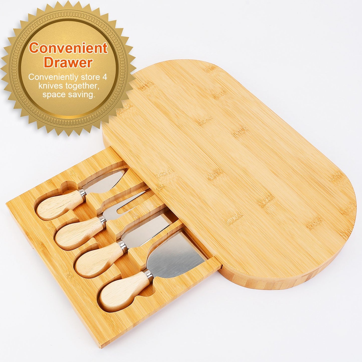 Oval Bamboo Board Knife Set Wooden Serving Platter Tray