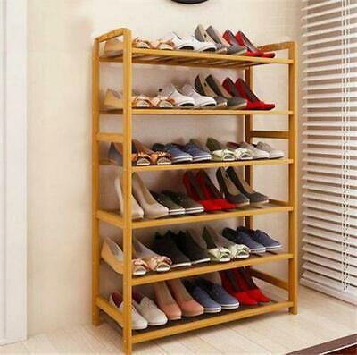 6 Tier Wood Bamboo Shelf Entryway Storage Shoe Rack Home Furniture