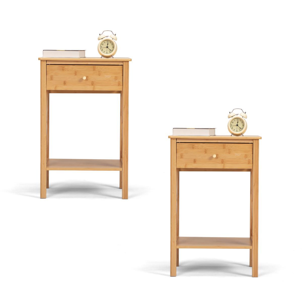 Wood End Table Set Of 2 Farmhouse Bamboo Nightstand